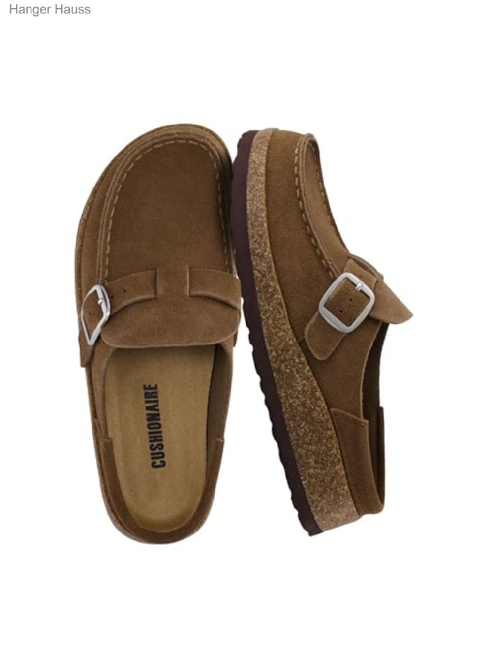Women's Genuine Leather Clog Cork Footbed Buckle Mule Slip-On Shoes